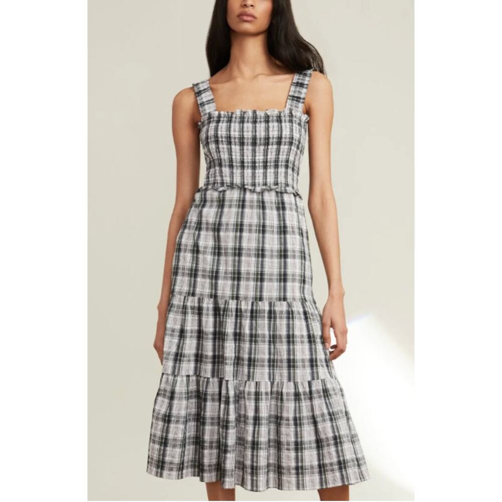 Veronica Beard Plaid Ziaga Midi Dress Sleeveless Tiered Ruched sz 8 - Picture 13 of 14